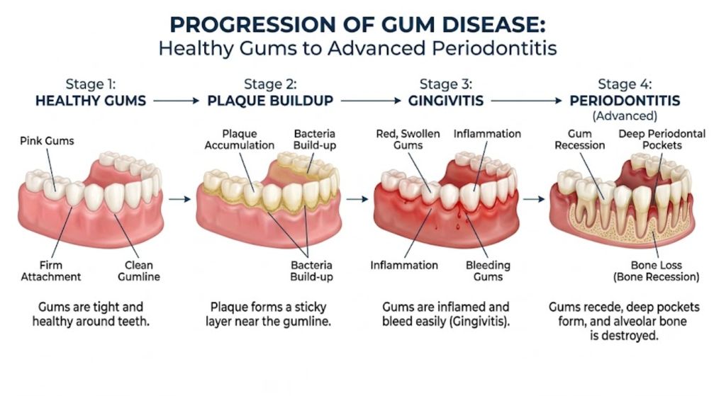 Stages of gum disease Stages of gum disease from healthy gums to periodontitis